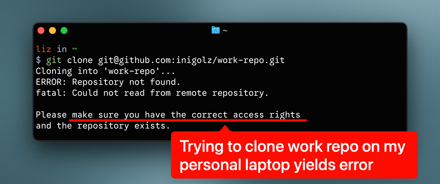 Fail: attempting to clone a work repo on my personal laptop