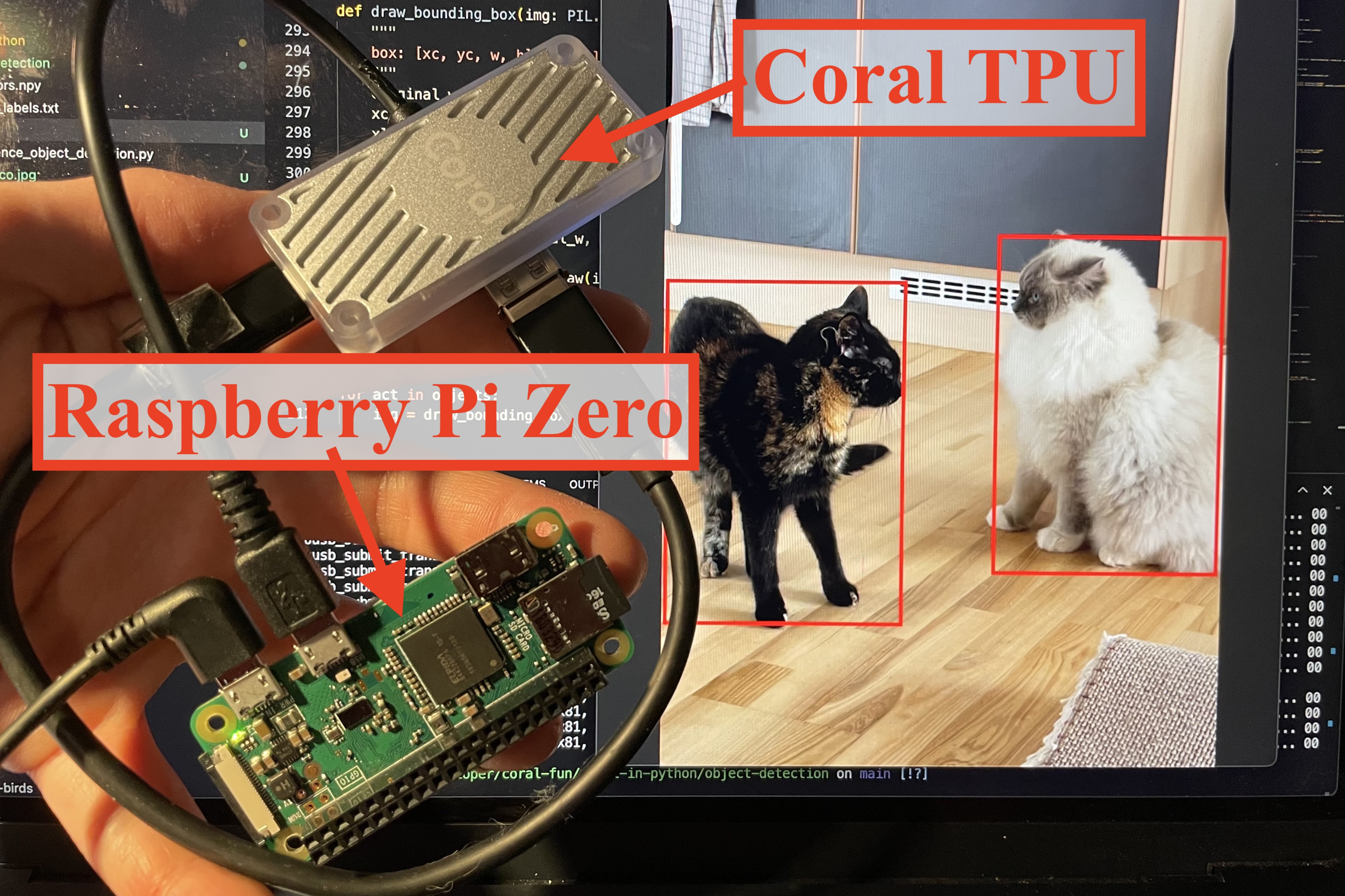 (Raspberry Pi Zero running object detection)