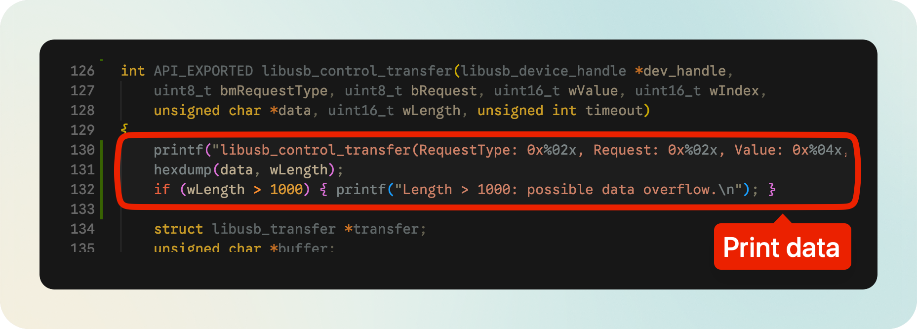 Method to print control transfers